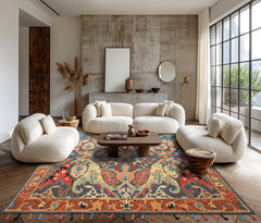 Blue, Caramel Multi Size Hand Tufted Boho Arts & Crafts Plush Pile Rug Wool Oriental Area Rug