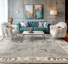 5x8 Slate, Gray, Ivory Color Hand Hooked Handmade Wool Transitional Oriental Rug