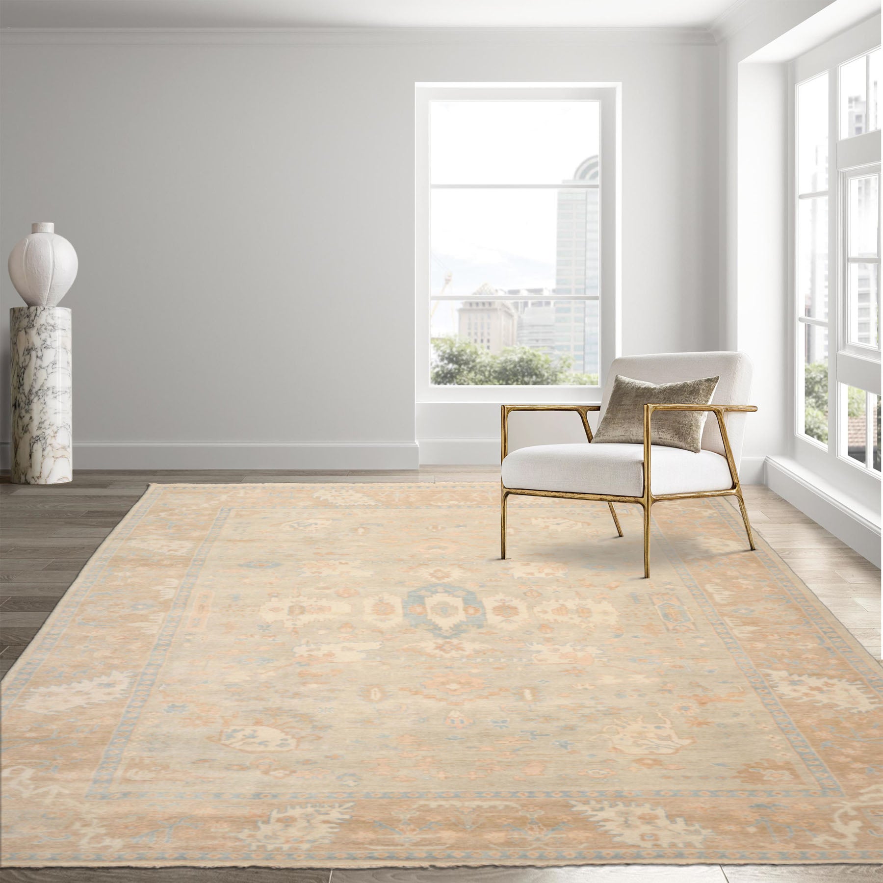 Delozier Hand Knotted Gray Oushak Rug LoomBloom Wool Oriental Stone Wash Style