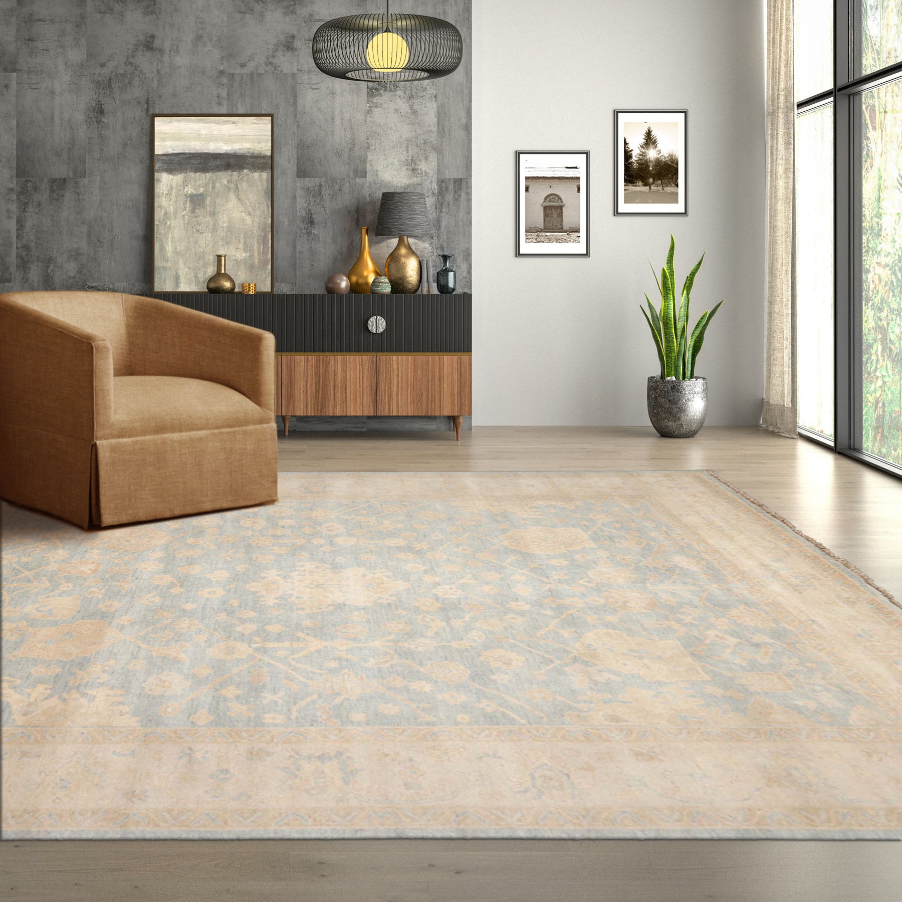 Starkville Hand Knotted Light Blue Oushak Rug LoomBloom Wool Oriental Stone Wash Style