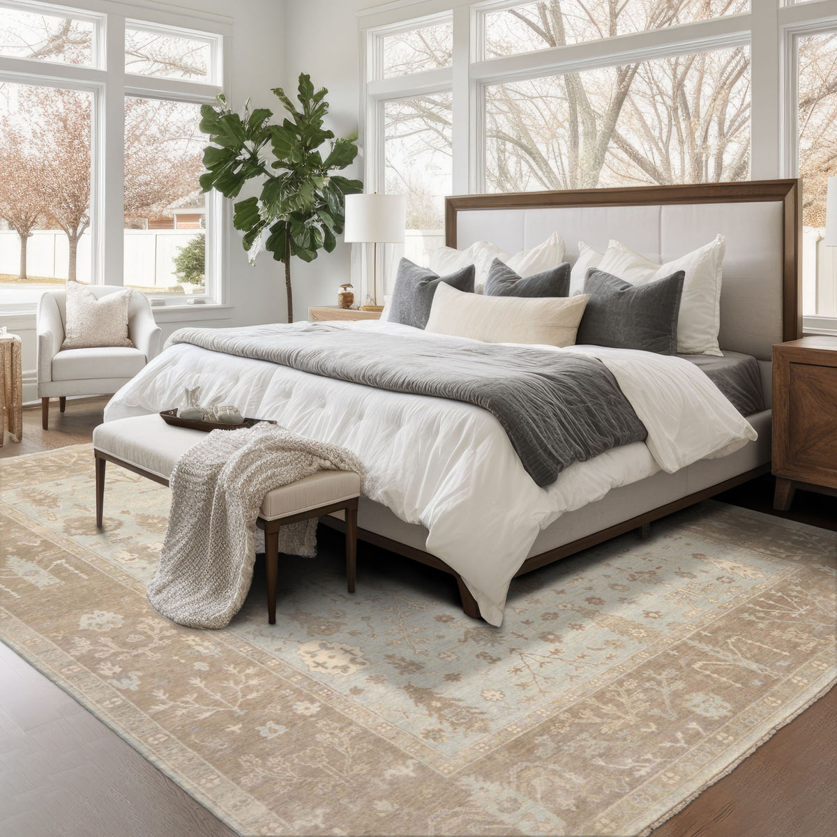 Hand Knotted Sage Oushak Rug LoomBloom Wool Oriental Stone Wash Style