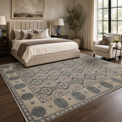 8x10 Gray, Beige, Blush Color Hand Knotted  Wool Transitional Oriental Rug