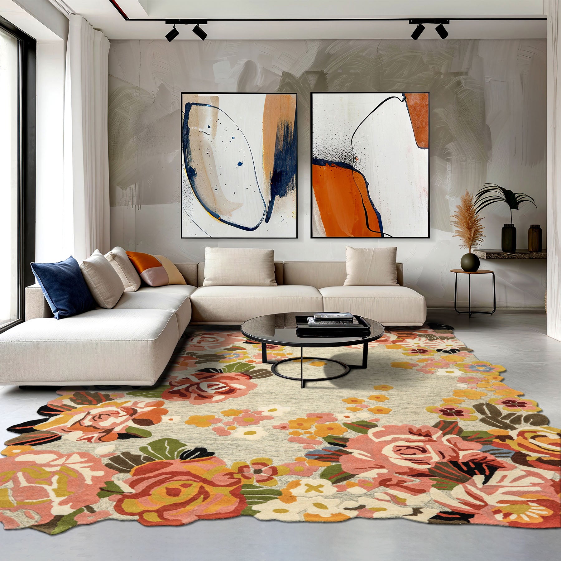 8x10 Mint, Blush, Gold Color Hand Tufted Irregular Rug Wool Modern & Contemporary Oriental Rug