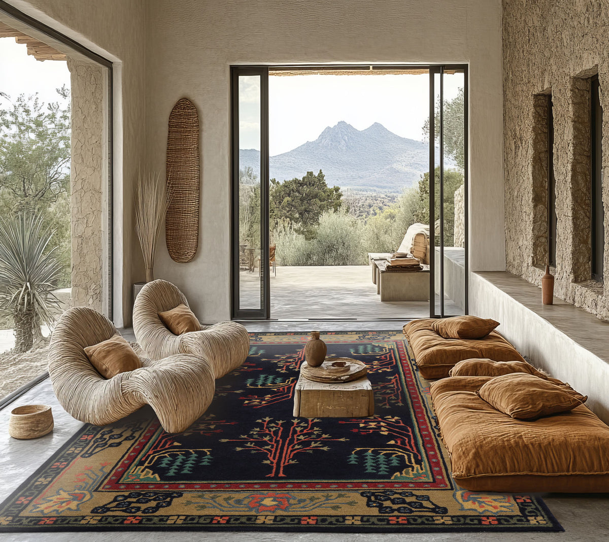 5x8 Midnight Blue Pistachio Coral Color Hand Tufted Donegal Wool Arts & Crafts/Mission Oriental Rug