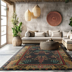 5x8 Graphite Pistachio Coral Color Hand Tufted Donegal Wool Arts & Crafts/Mission Oriental Rug