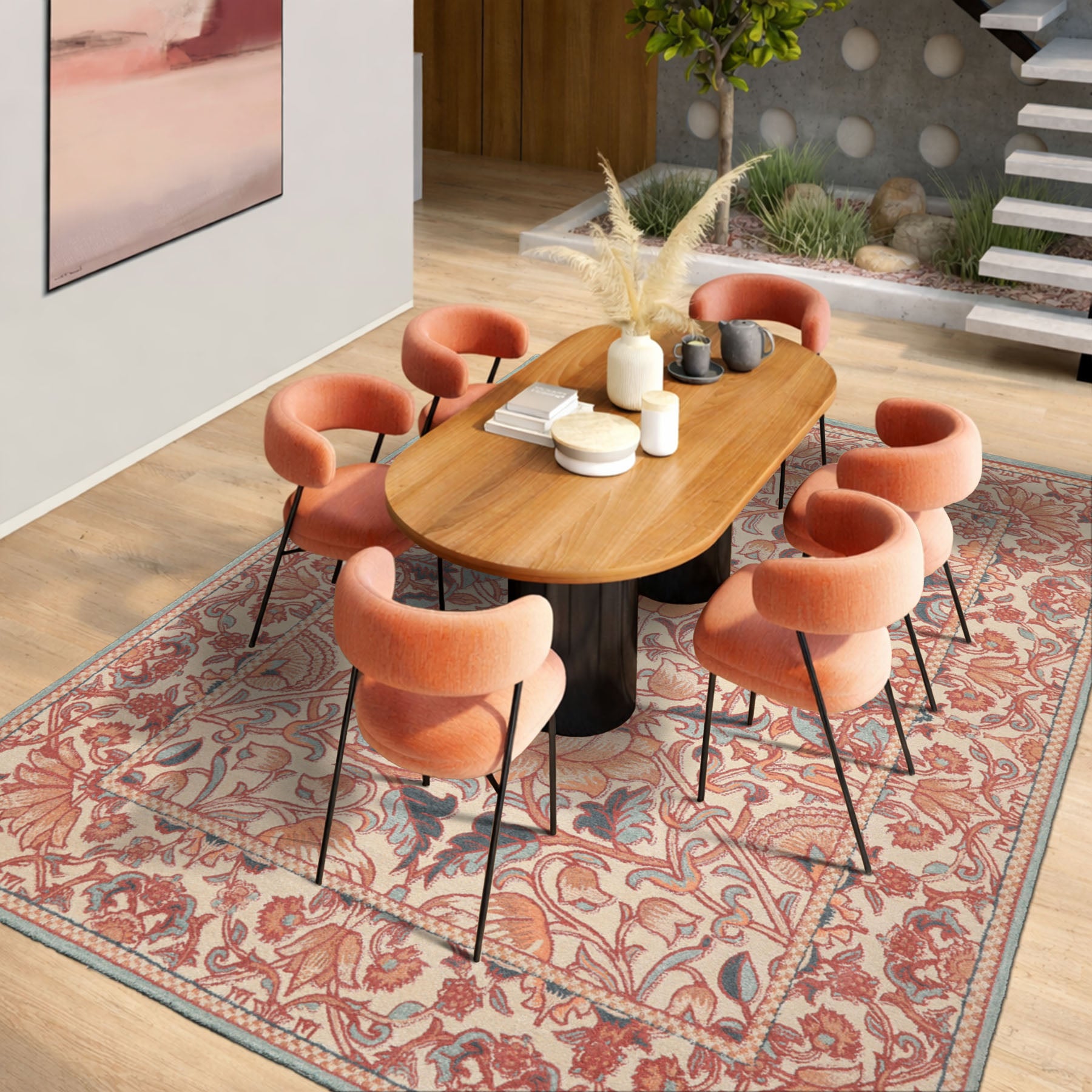 Multi Size Ivory Rust Peach Color Hand Hooked William Morris Wool Traditional Oriental Rug