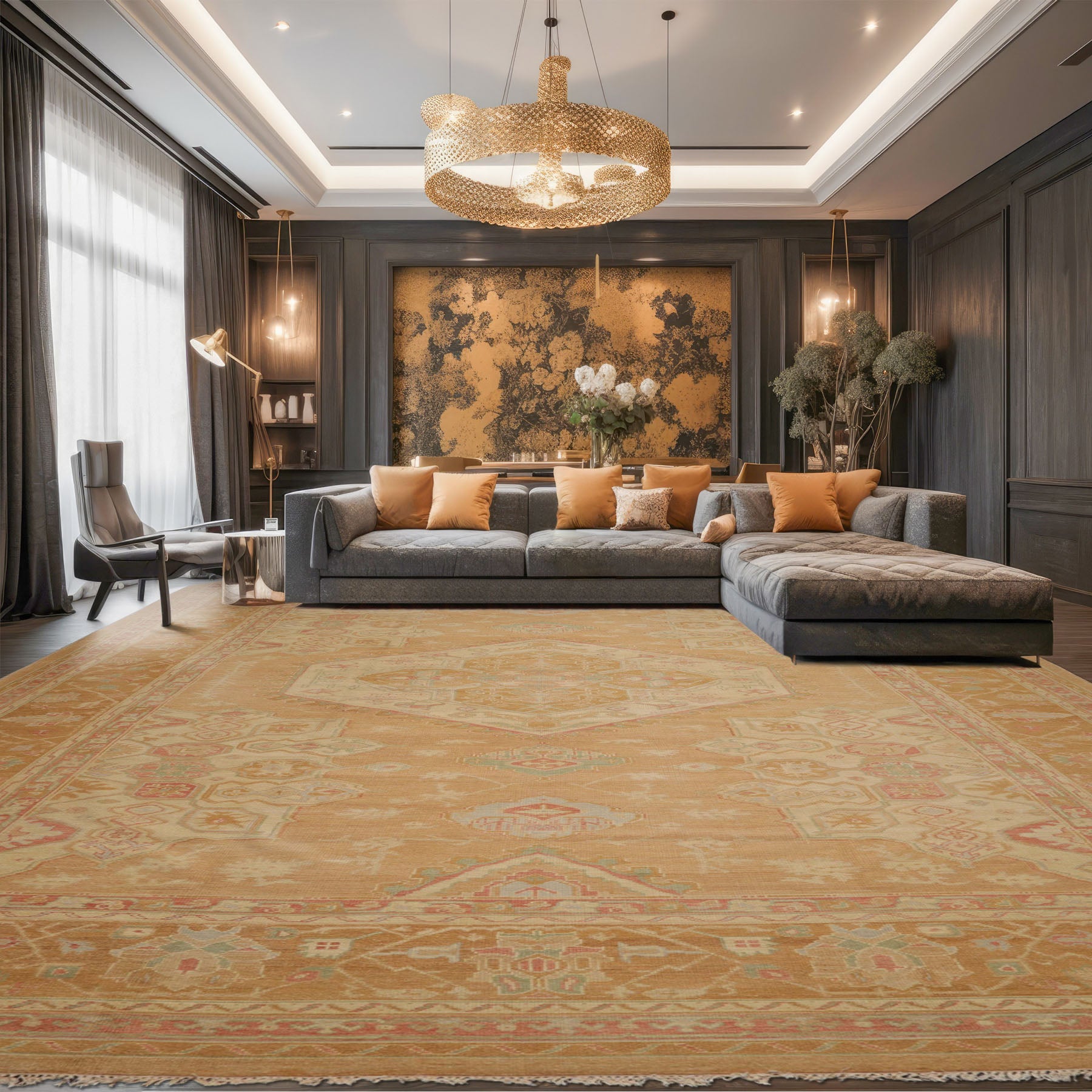 Oversize Tan, Beige, Blush Color Hand Knotted Medallion Wool Traditional Oriental Rug