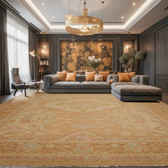 Oversize Tan, Beige, Blush Color Hand Knotted Medallion Wool Traditional Oriental Rug