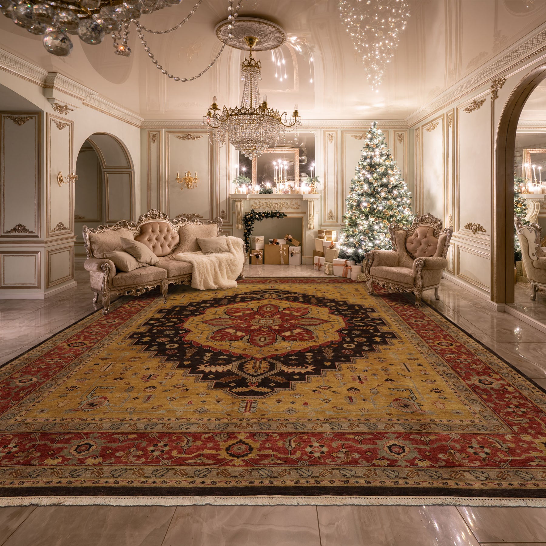 10x14 Gold, Rust, Chocolate Color Hand Knotted Peshawar Wool Traditional Oriental Rug