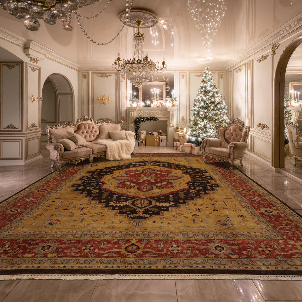 10x14 Gold, Rust, Chocolate Color Hand Knotted Peshawar Wool Traditional Oriental Rug