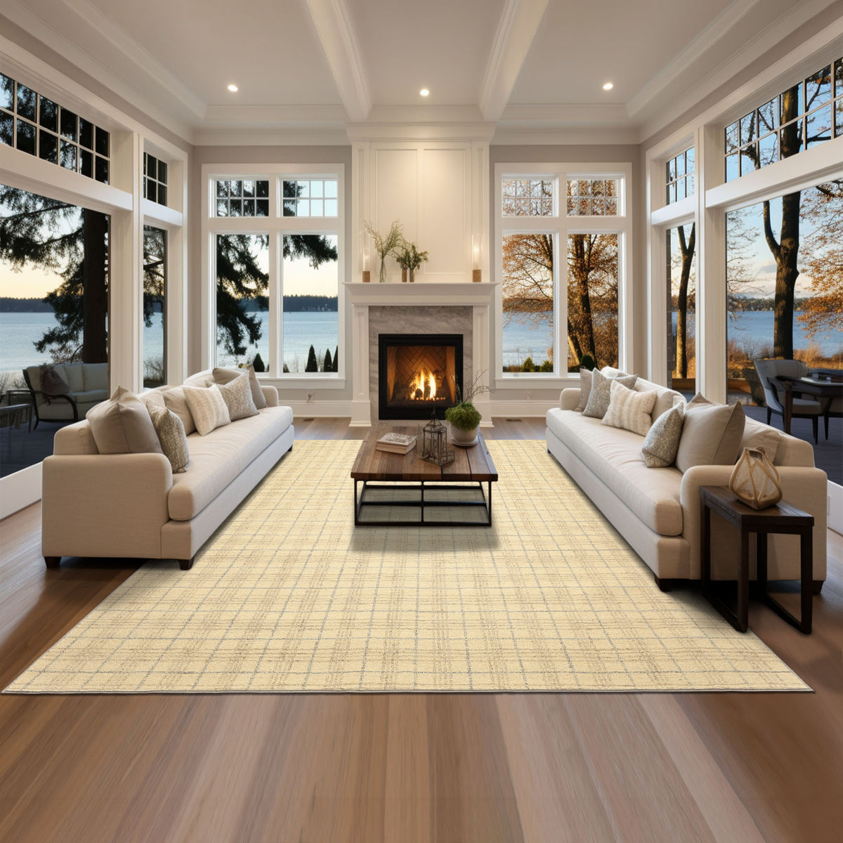 Multi Size Ivory Beige Slate Color Hand Loomed  Wool Contemporary Oriental Rug