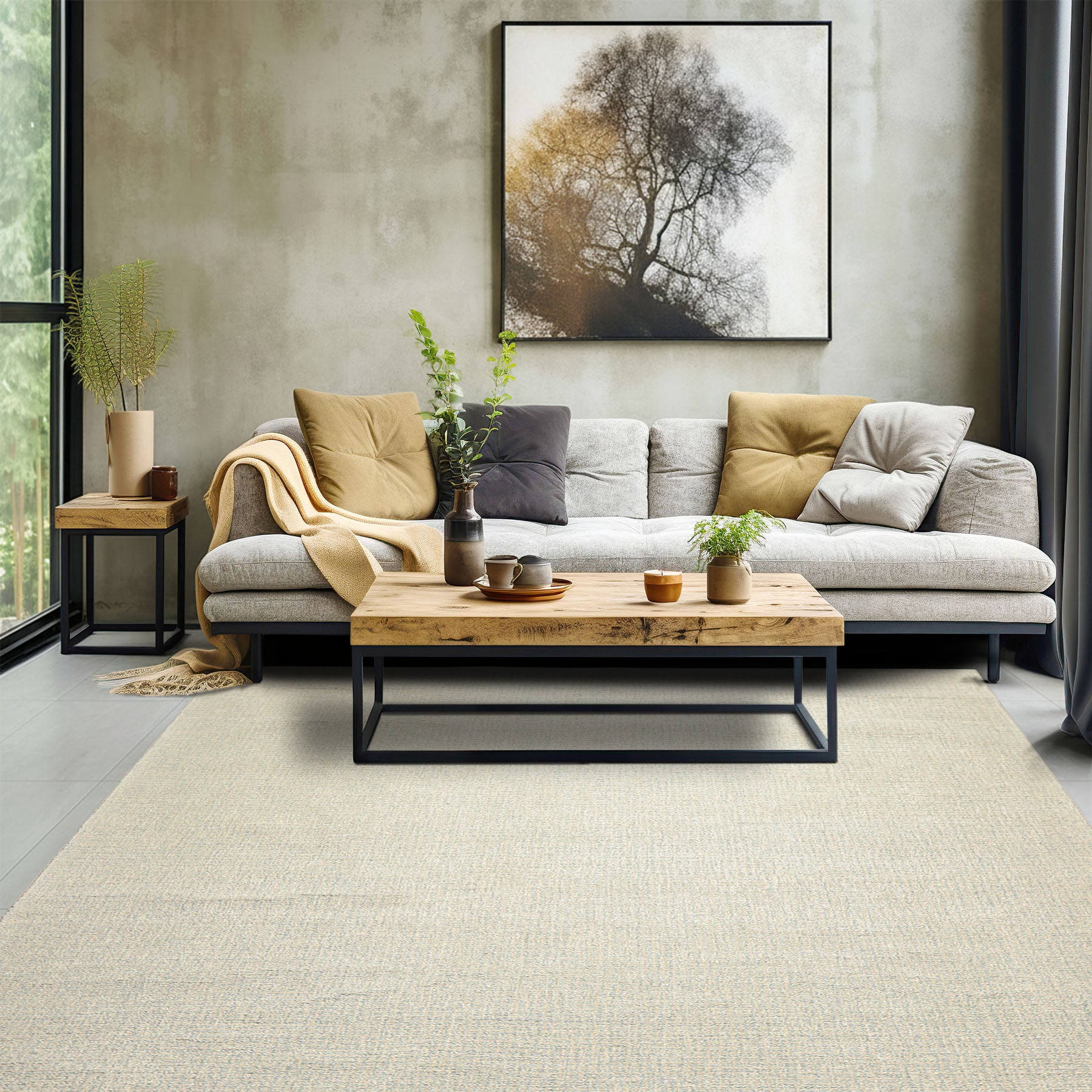 Multi Size Beige Seafoam Color Hand Loomed Berber Wool Contemporary Oriental Rug