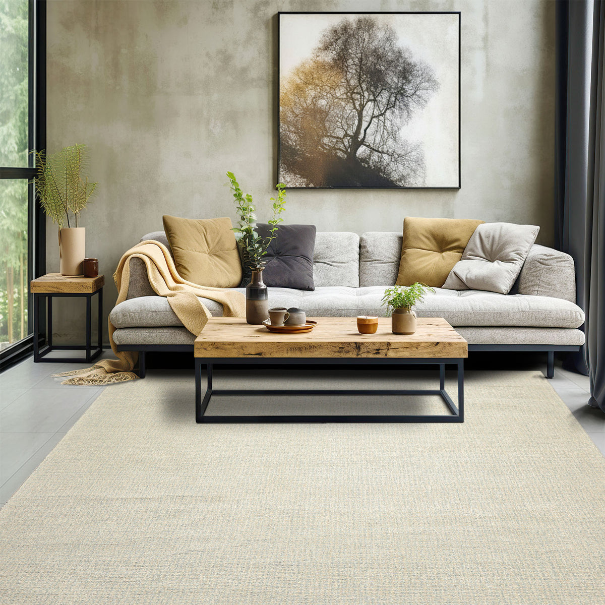 Multi Size Beige Seafoam Color Hand Loomed Berber Wool Contemporary Oriental Rug
