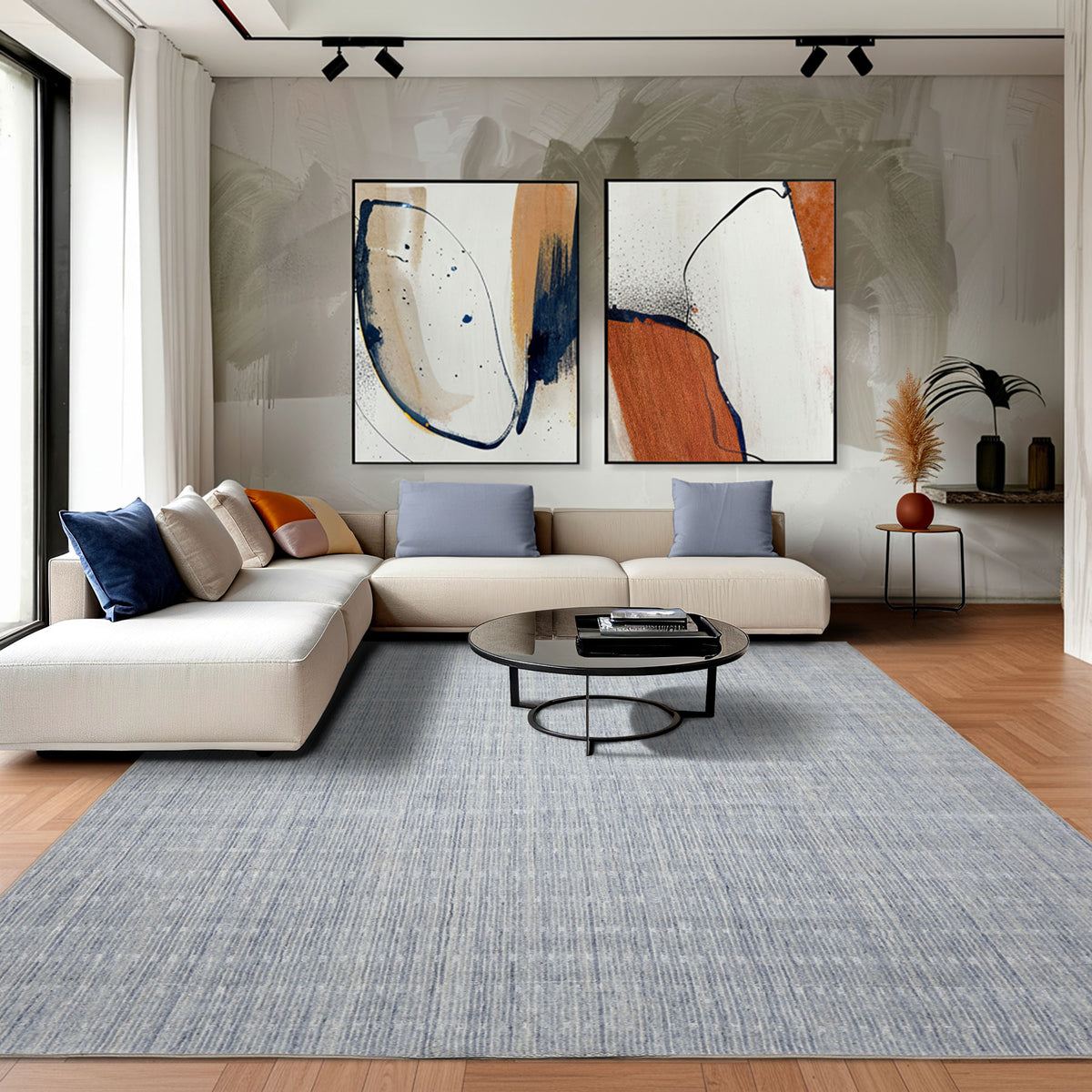 Multi Size Slate Blue Color Hand Loomed  Wool Contemporary Oriental Rug