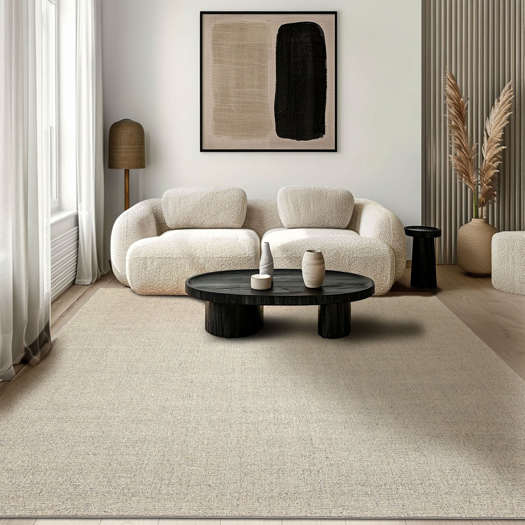 Multi Size Ivory Gray Color Hand Loomed  Wool Contemporary Oriental Rug