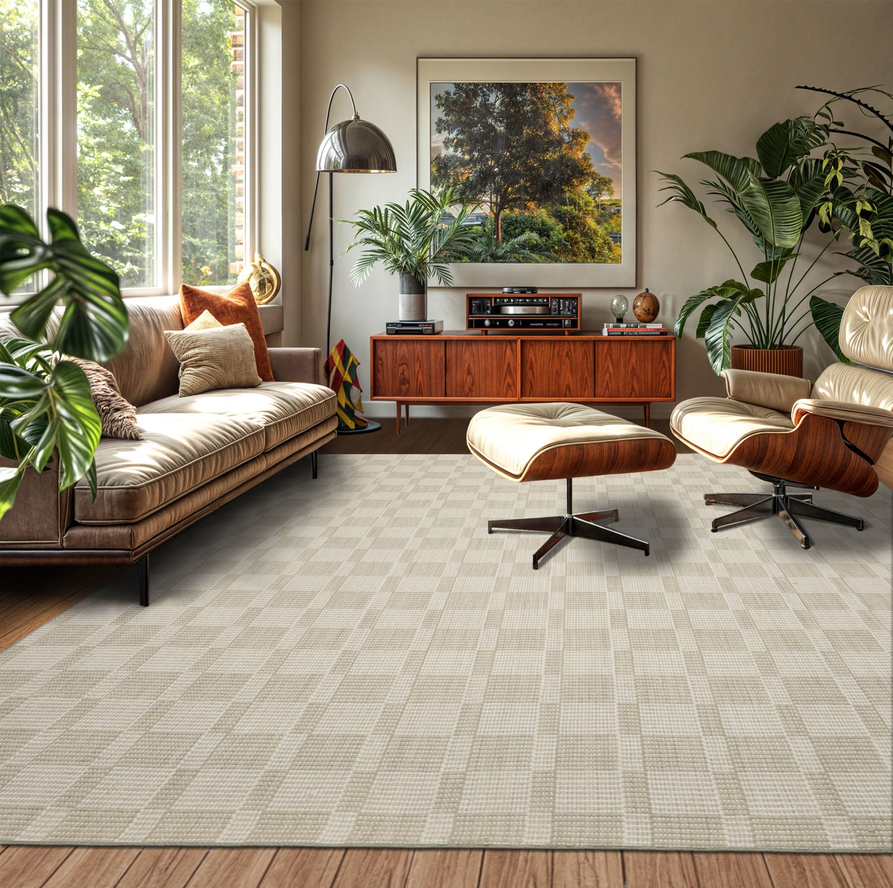 Multi Size Green White Color Hand Loomed Flatweave Wool Modern Oriental Rug
