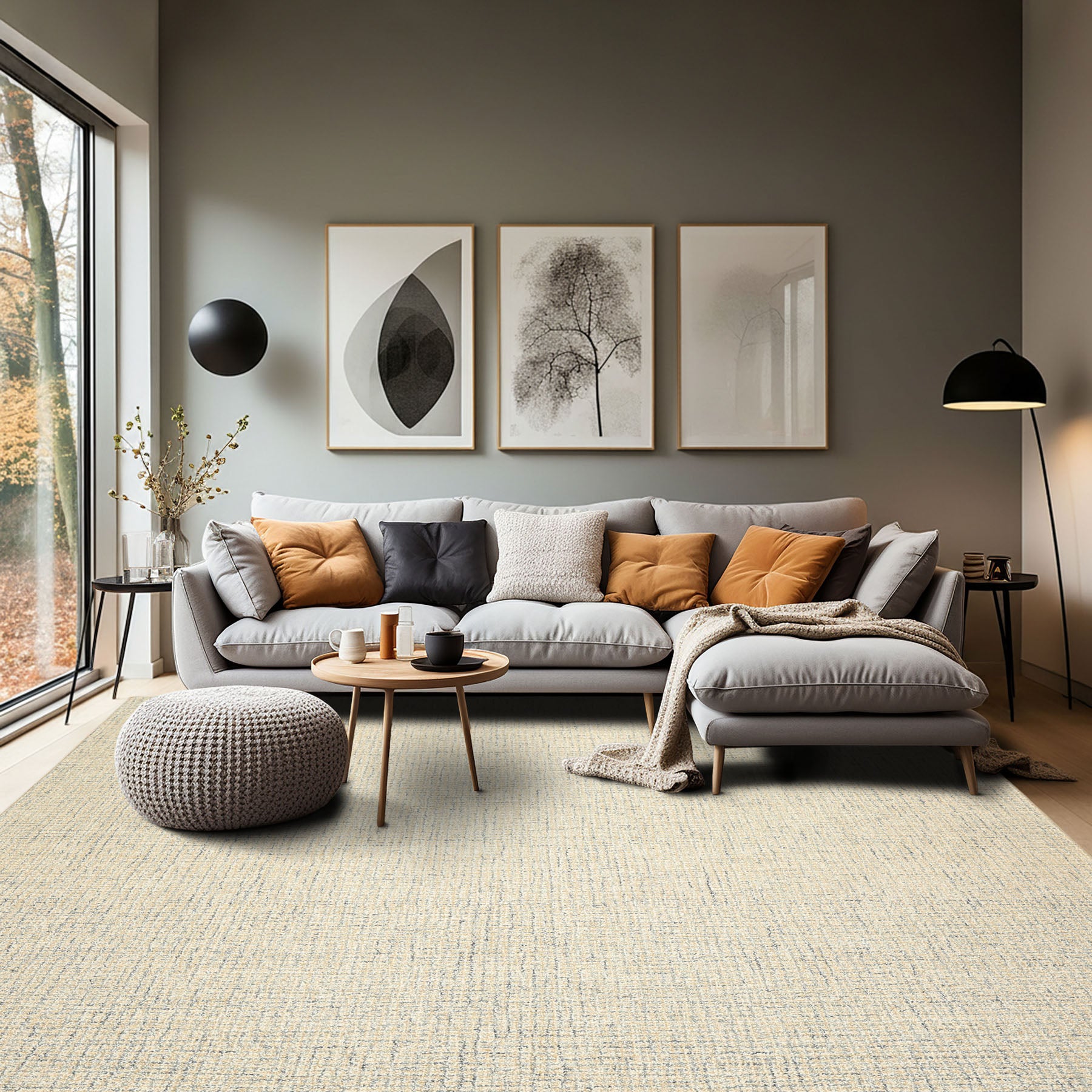 Multi Size Ivory Beige Blue Color Hand Loomed  Wool Contemporary Oriental Rug