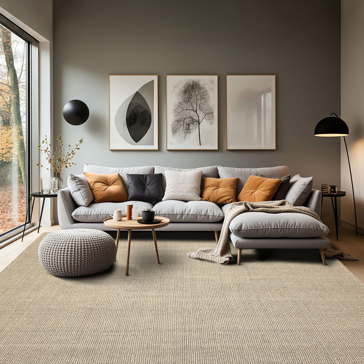 Multi Size Beige Graphite Color Hand Loomed  Wool Contemporary Oriental Rug