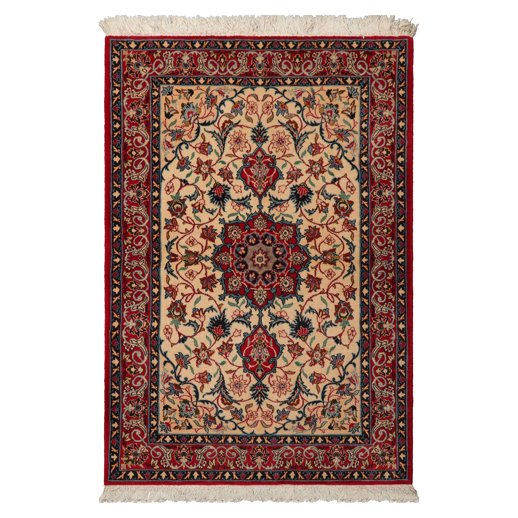 3x5 Beige, Red, Blue Color Hand Knotted Espahan Wool Traditional Oriental Rug