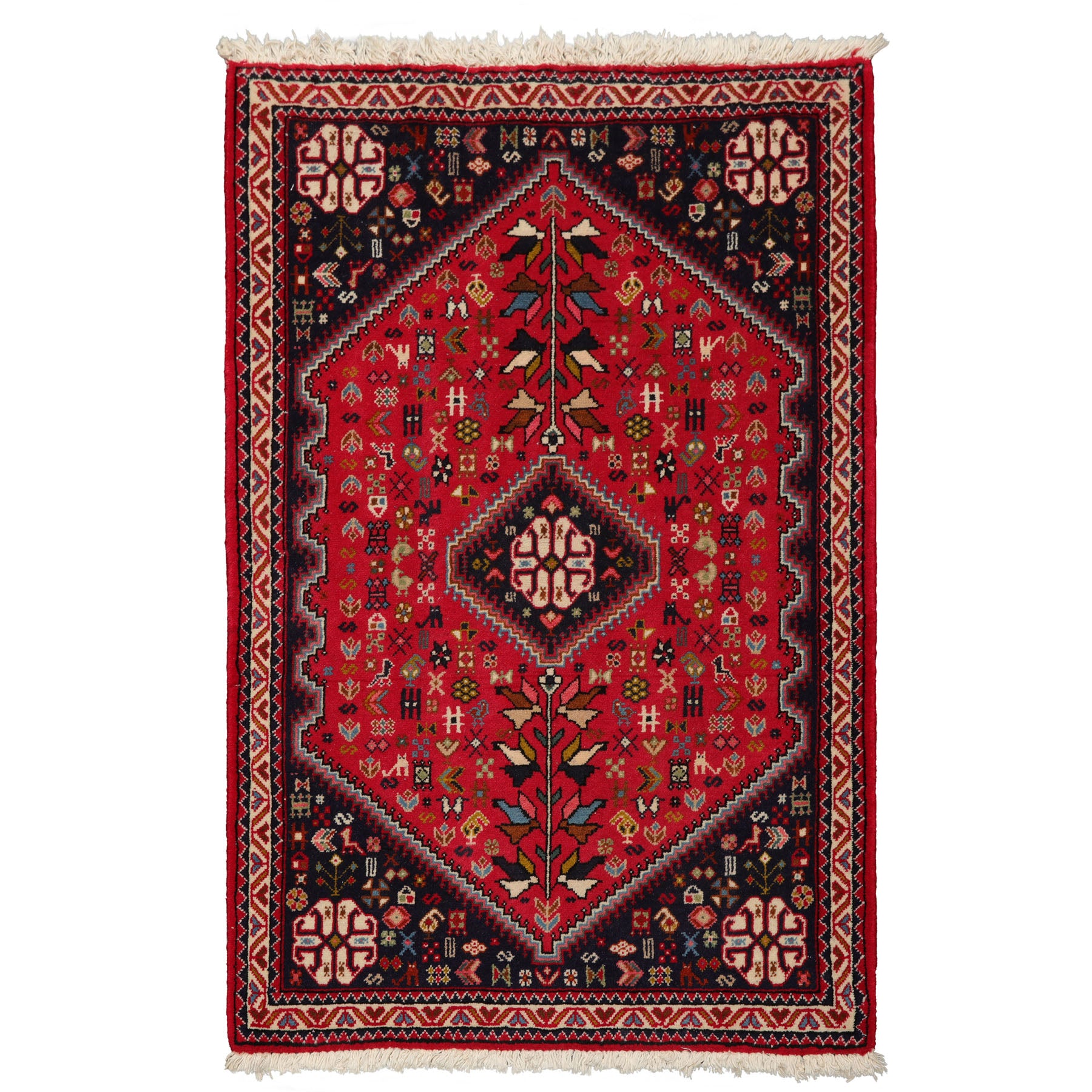 2x4 Red, Navy, Ivory Color Hand Knotted Abadeh Wool Traditional Oriental Rug