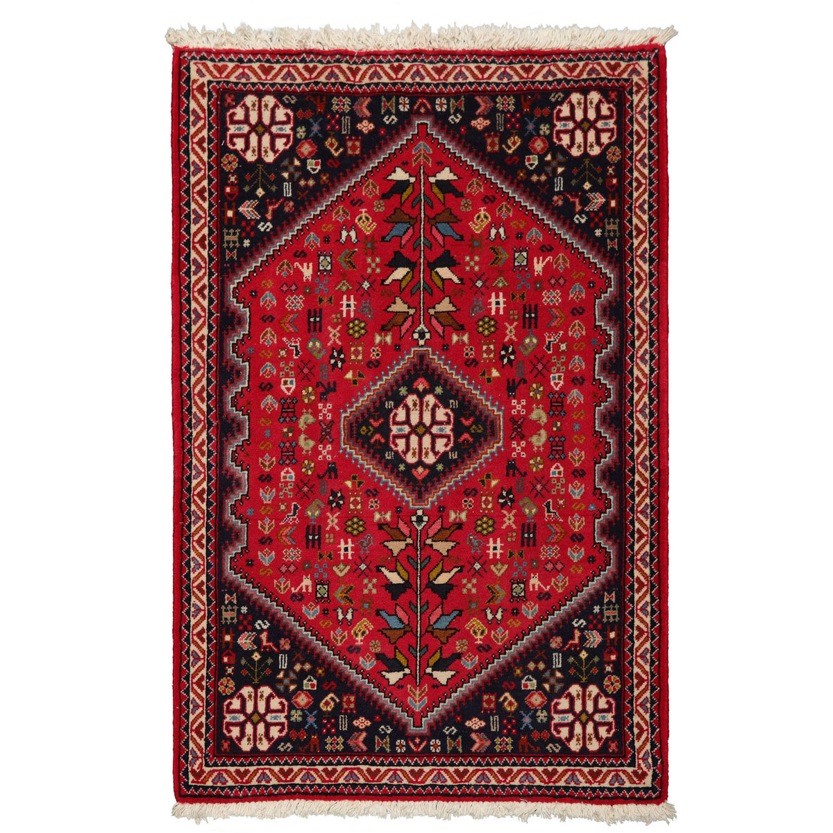 2x4 Red, Navy, Ivory Color Hand Knotted Abadeh Wool Traditional Oriental Rug