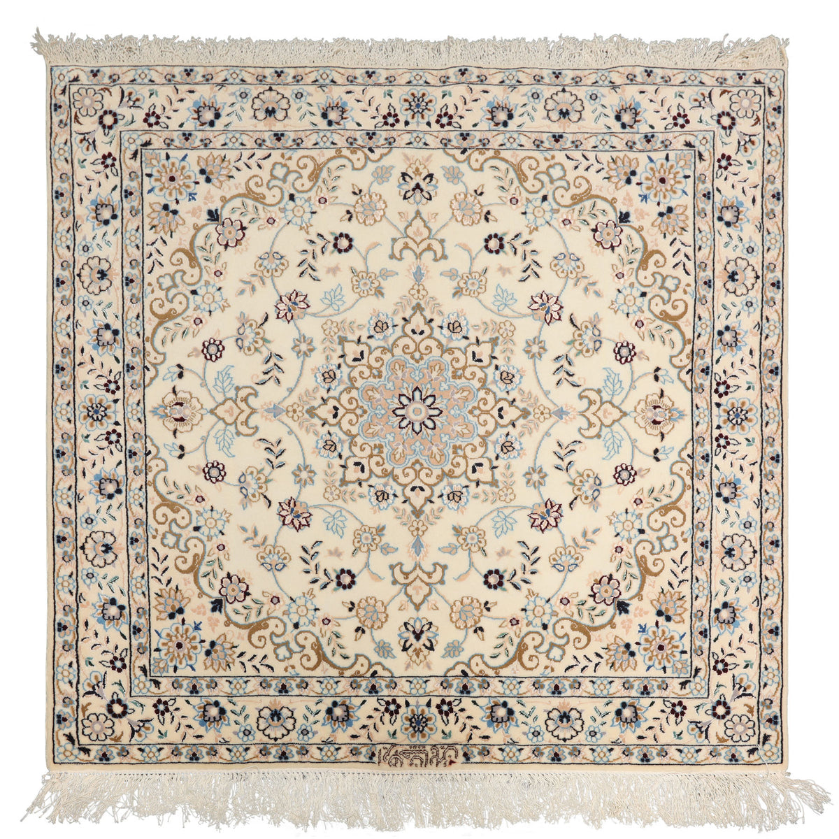 3x5 Ivory, Blue, Peach Color Hand Knotted Nain Wool & Silk Traditional Oriental Rug