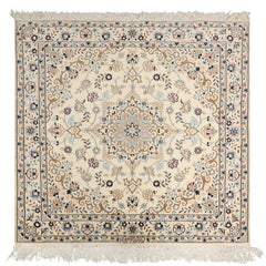 3x5 Ivory, Blue, Peach Color Hand Knotted Nain Wool & Silk Traditional Oriental Rug
