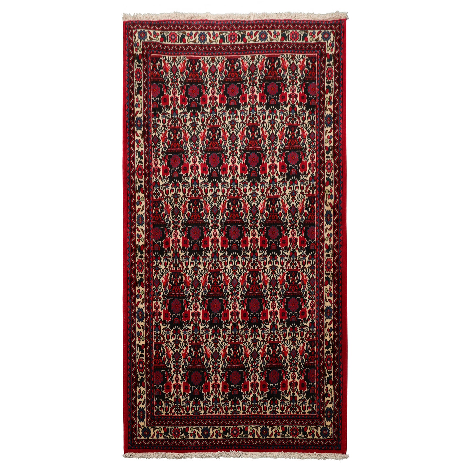 3x5 Ivory, Red, Black Color Hand Knotted Abadeh Wool Traditional Oriental Rug