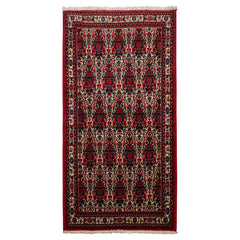 3x5 Ivory, Red, Black Color Hand Knotted Abadeh Wool Traditional Oriental Rug