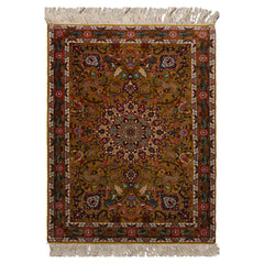 3x5 Mustard, Ivory, Green Color Hand Knotted Tabriz Wool & Silk Traditional Oriental Rug