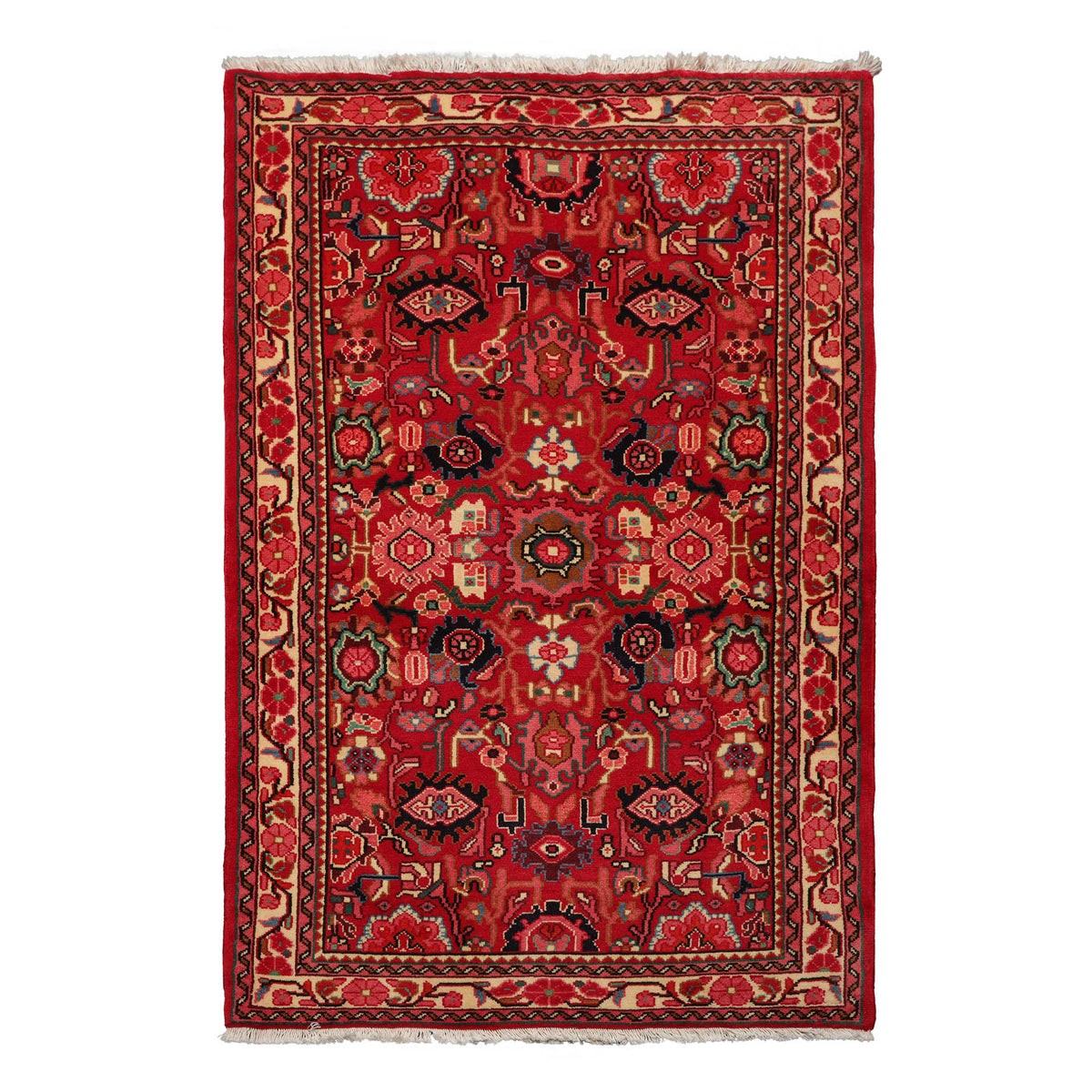 3x5 Red, Ivory, Green Color Hand Knotted Abadeh wool Traditional Oriental Rug