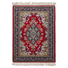 2x3 Red, Blue, Pistacchio Color Hand Knotted Isfahan Wool & Silk Traditional Oriental Rug