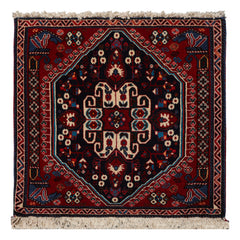 Square Navy, Red, Ivory Color Hand Knotted Abadeh Wool Traditional Oriental Rug