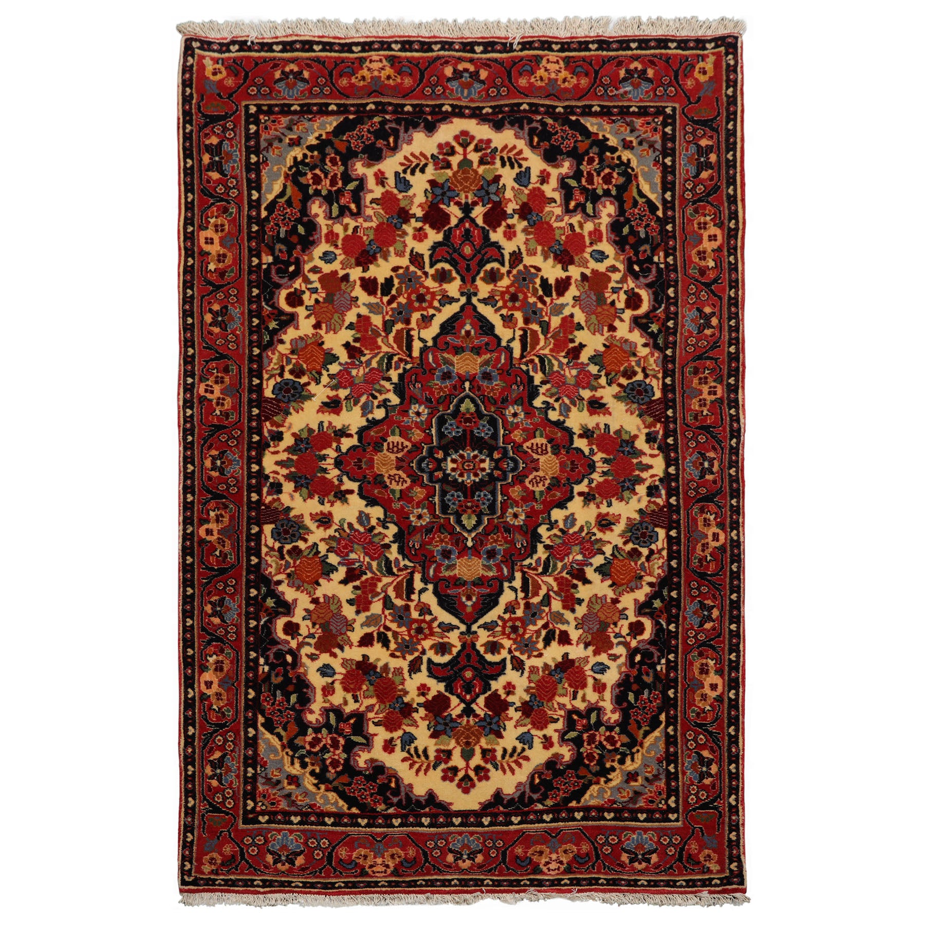3x5 Ivory, Rust, Navy Color Hand Knotted Sarouk Wool Traditional Oriental Rug