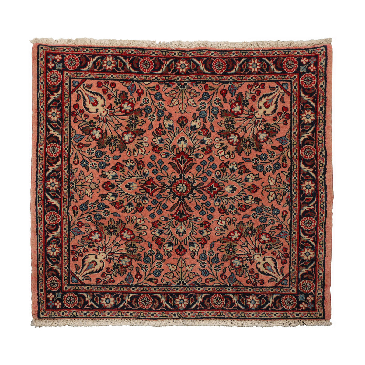 3x5 Rose, Navy, Beige Color Hand Knotted Sarouk Wool Traditional Oriental Rug