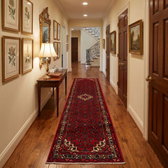 Red 2'8''x9'8'' Hamedan Runner Traditional Hand Knotted Wool Oriental Area Rug