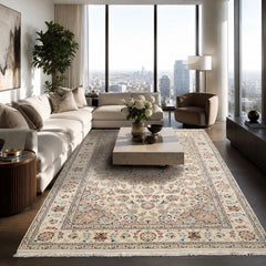 Ivory 6'3''x9'3'' Nain Traditional Plush Pile Hand Knotted Wool & Silk Oriental Area Rug
