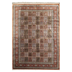 7x10 Caramel, Ivory, Green Color Hand Knotted Qum All Silk Silk Traditional Oriental Rug