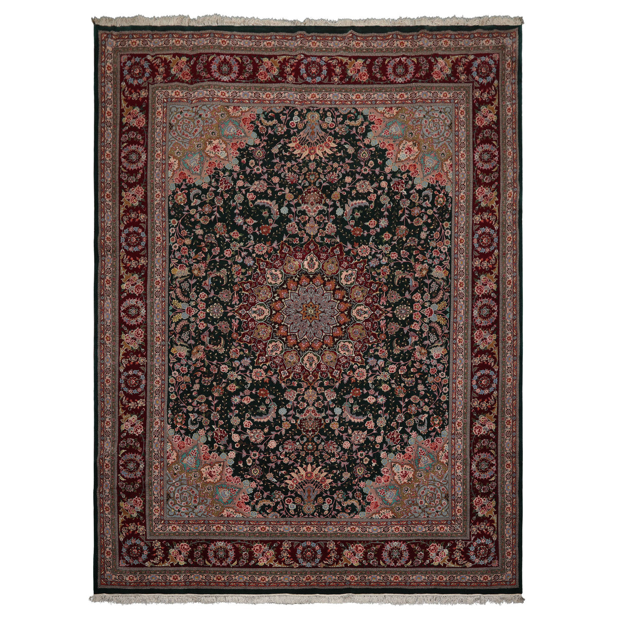 9x12 Emerald, Burgundy, Aqua Color Hand Knotted Sino Persian Wool & Silk Traditional Oriental Rug