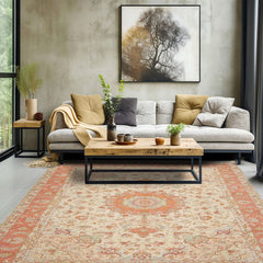 Ivory 6'7''x9'11'' Tabriz Traditional Wool & Silk Hand Knotted Wool Oriental Area Rug