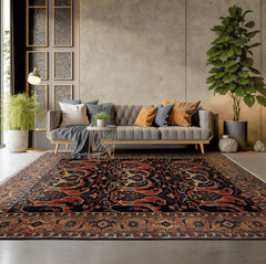 Charcoal 8'5''x9'1'' Heriz Traditional Hand Knotted Wool Oriental Area Rug