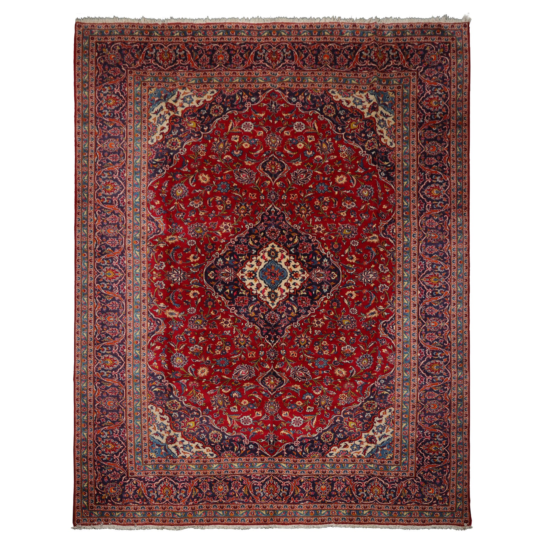 10x13 Red, Navy, Ivory Color Hand Knotted Heriz Wool Traditional Oriental Rug