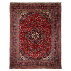10x13 Red, Navy, Ivory Color Hand Knotted Heriz Wool Traditional Oriental Rug