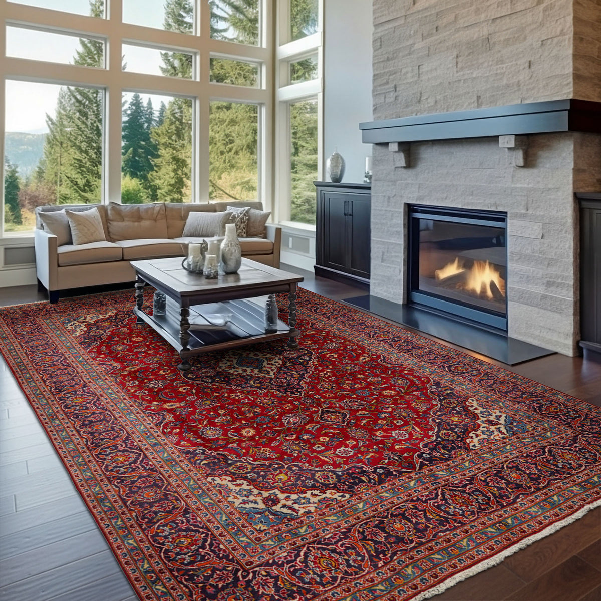 Red 9'9''x13 Kashan Traditional Hand Knotted Wool Oriental Area Rug