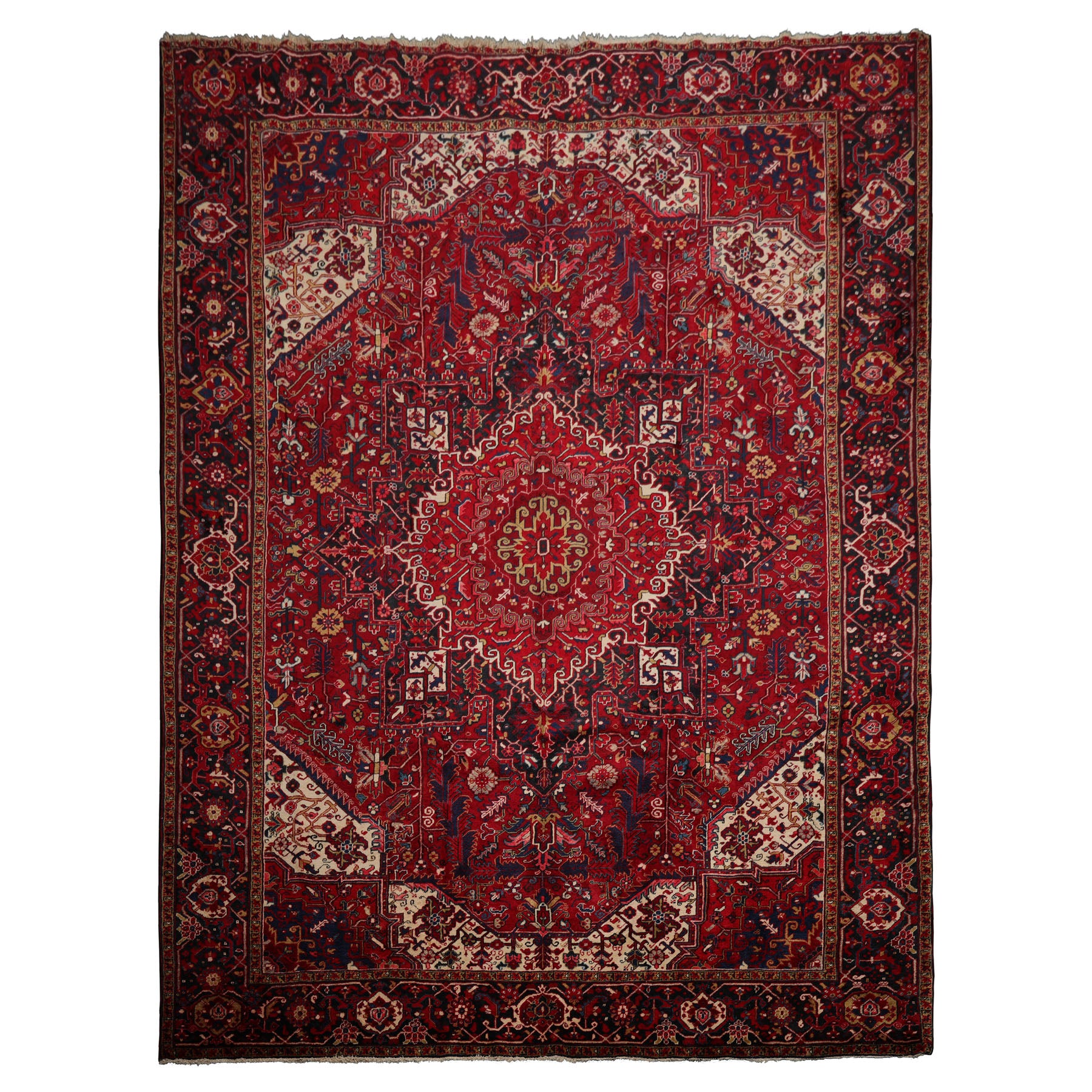 9x13 Red, Indigo, Ivory Color Hand Knotted Kashan Wool Traditional Oriental Rug