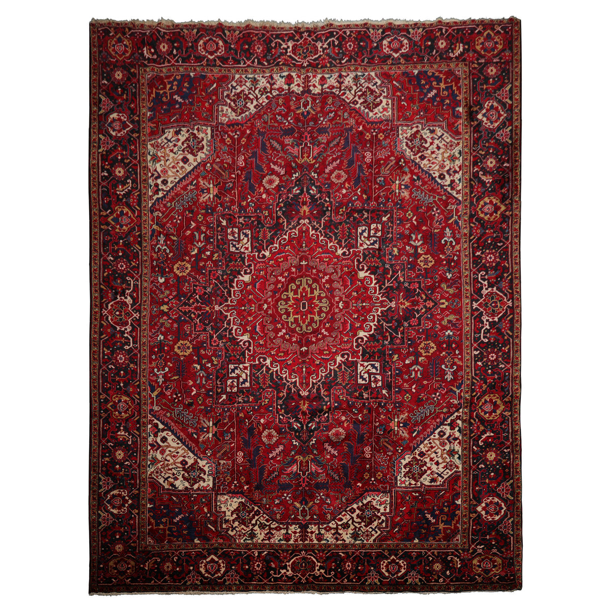 9x13 Red, Indigo, Ivory Color Hand Knotted Kashan Wool Traditional Oriental Rug