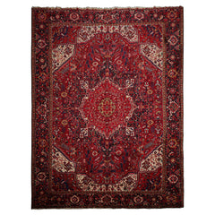 9x13 Red, Indigo, Ivory Color Hand Knotted Kashan Wool Traditional Oriental Rug