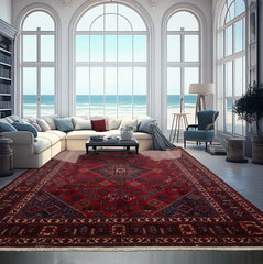 Red 8'8''x12'6'' Heriz Traditional Hand Knotted Wool Oriental Area Rug
