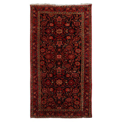 5x10 Midnight Blue, Red, Rust Color Hand Knotted Malayer Wool Traditional Oriental Rug