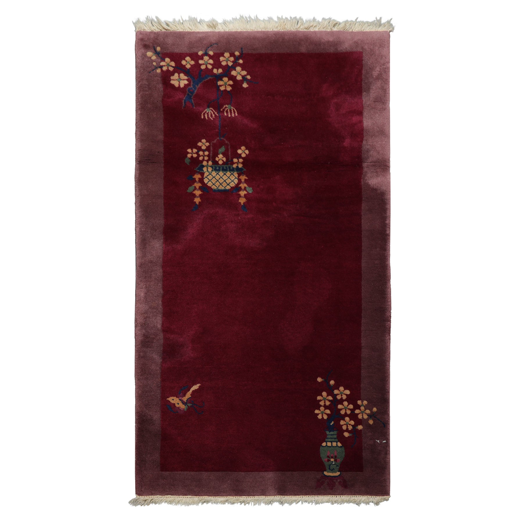 3x5 Plum, Taupe, Beige Color Hand Knotted Antique Chinese Art Deco Wool Pictorial Oriental Rug